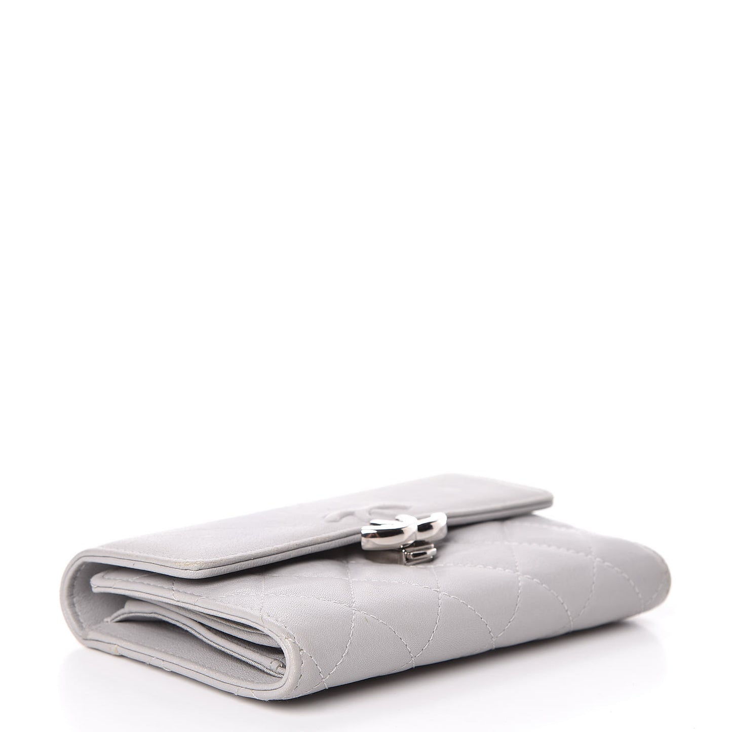 Lambskin Quilted CC Box Flap Wallet Grey