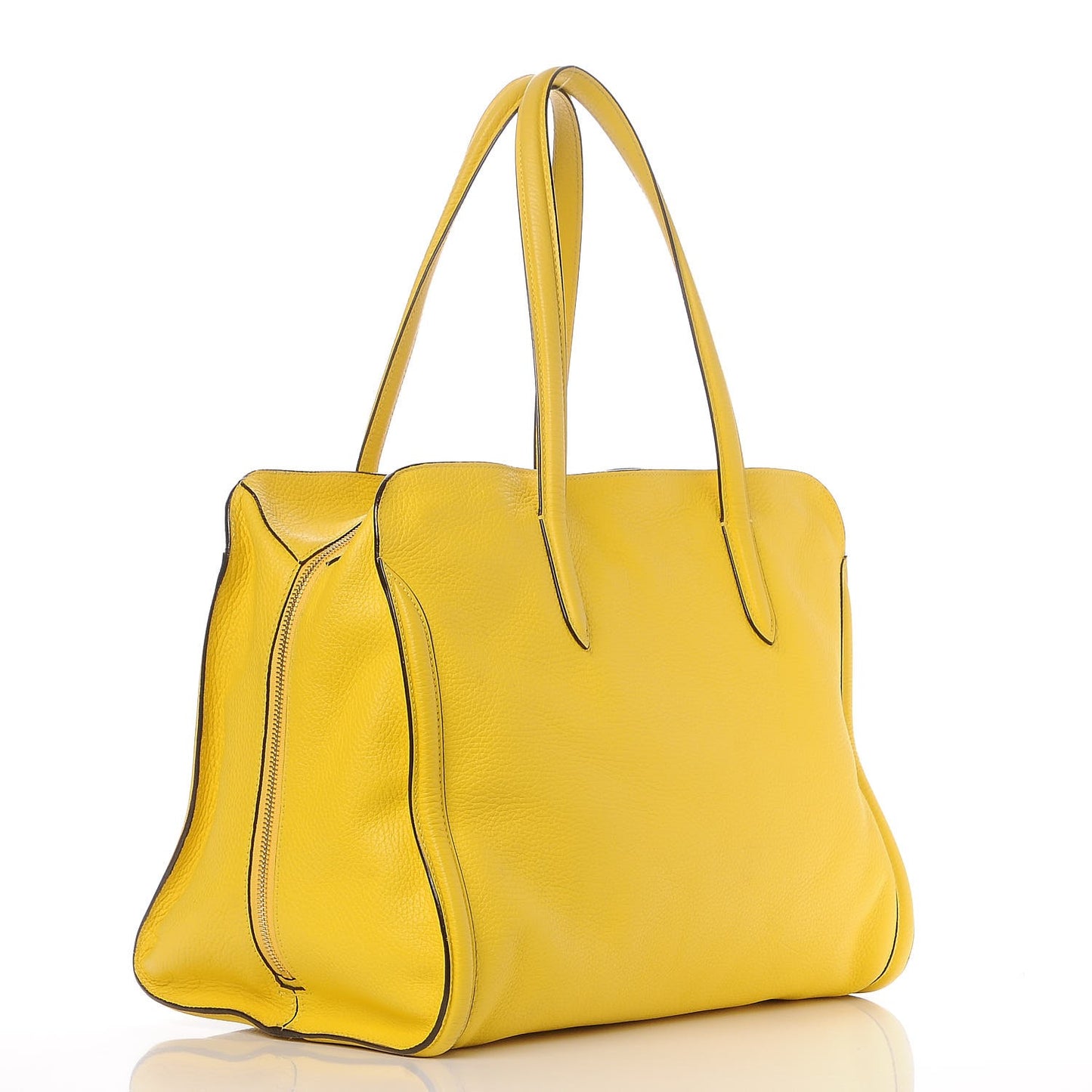 Pebbled Calfskin Large Skull Padlock Zip Around Tote Yellow