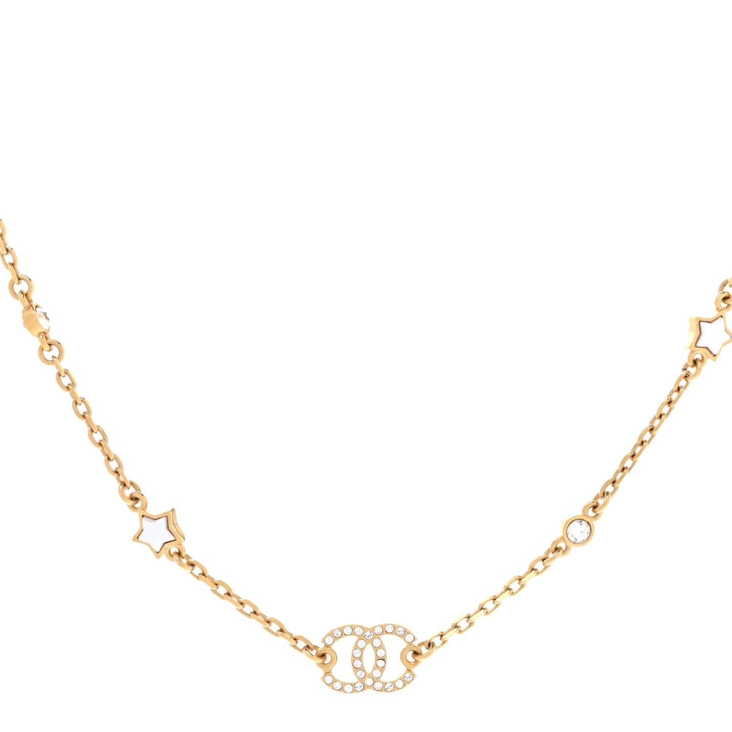 Metal Crystal CC Star Necklace Gold