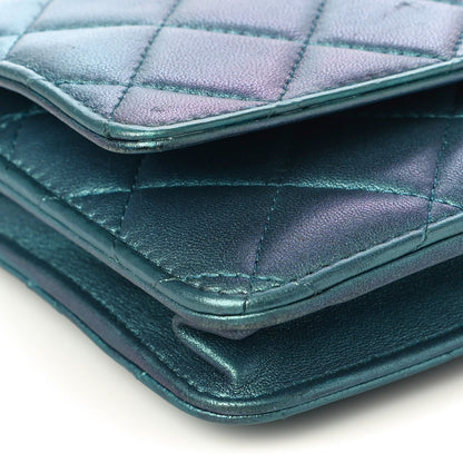 Chanel Iridescent Lambskin Quilted Wallet On Chain WOC Turquoise 10 of 14