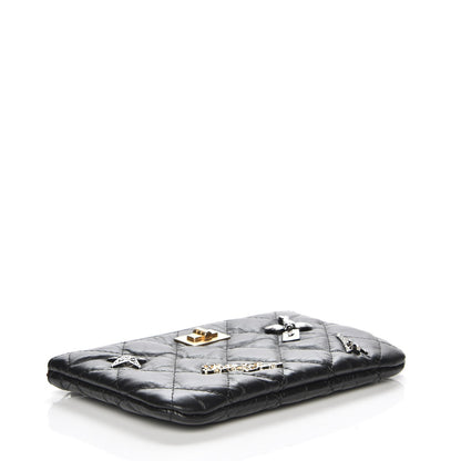 Chanel Aged Calfskin Quilted Small Lucky Charms Cosmetic Case Black 4 of 8