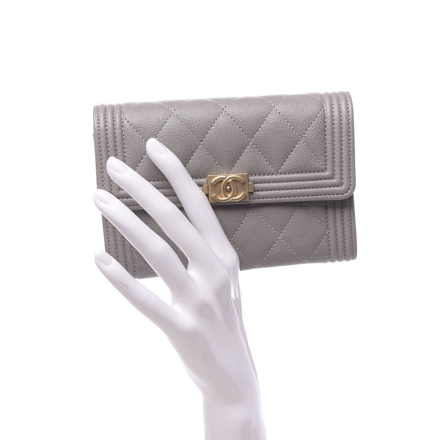 Chanel Caviar Quilted Medium Boy Flap Wallet Grey 2 of 9