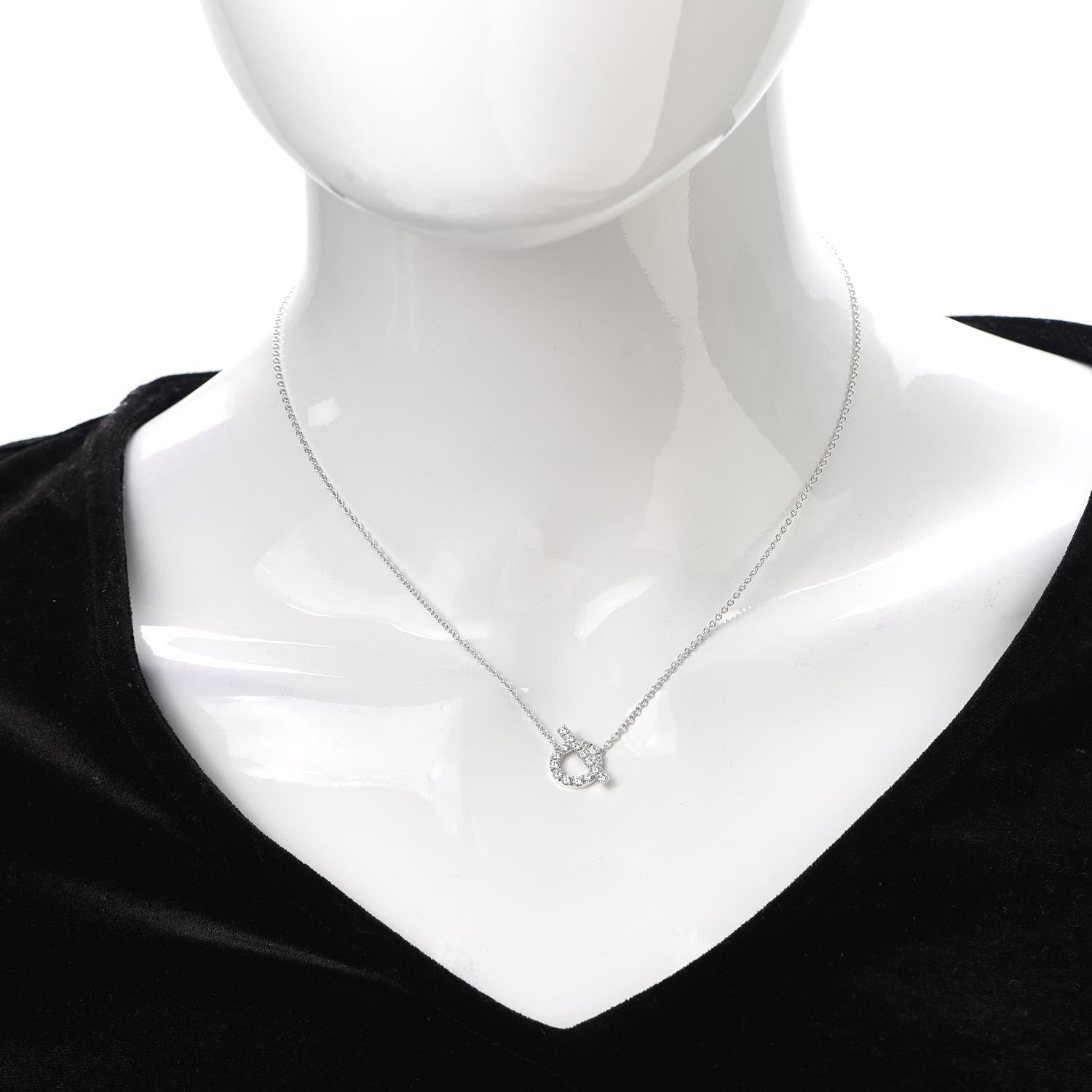 Hermes 18K White Gold Diamond Finesse Pendant Necklace 2 of 6