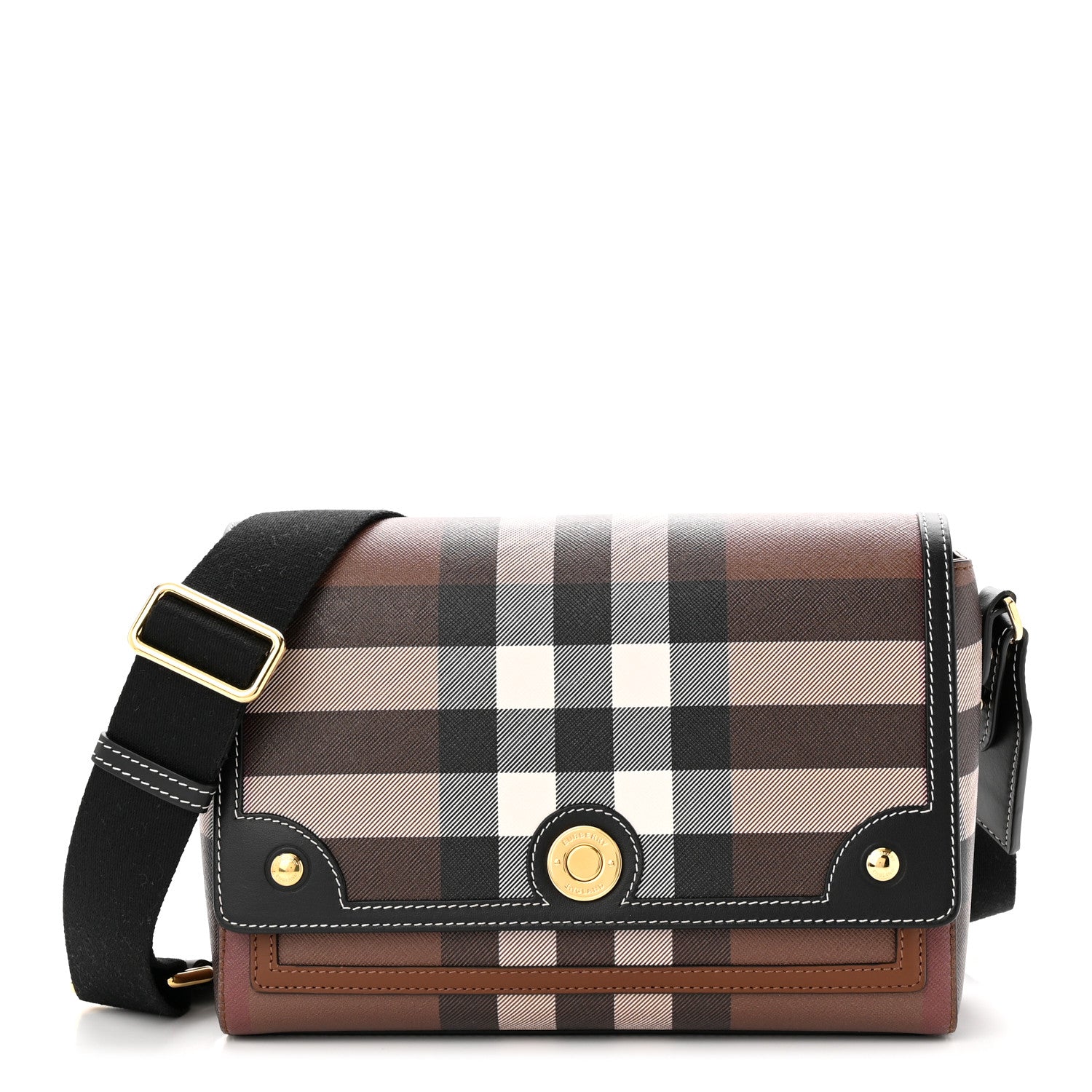Burberry Calfskin Giant Check E-Canvas Note Crossbody Bag Dark Birch Brown 1 of 10
