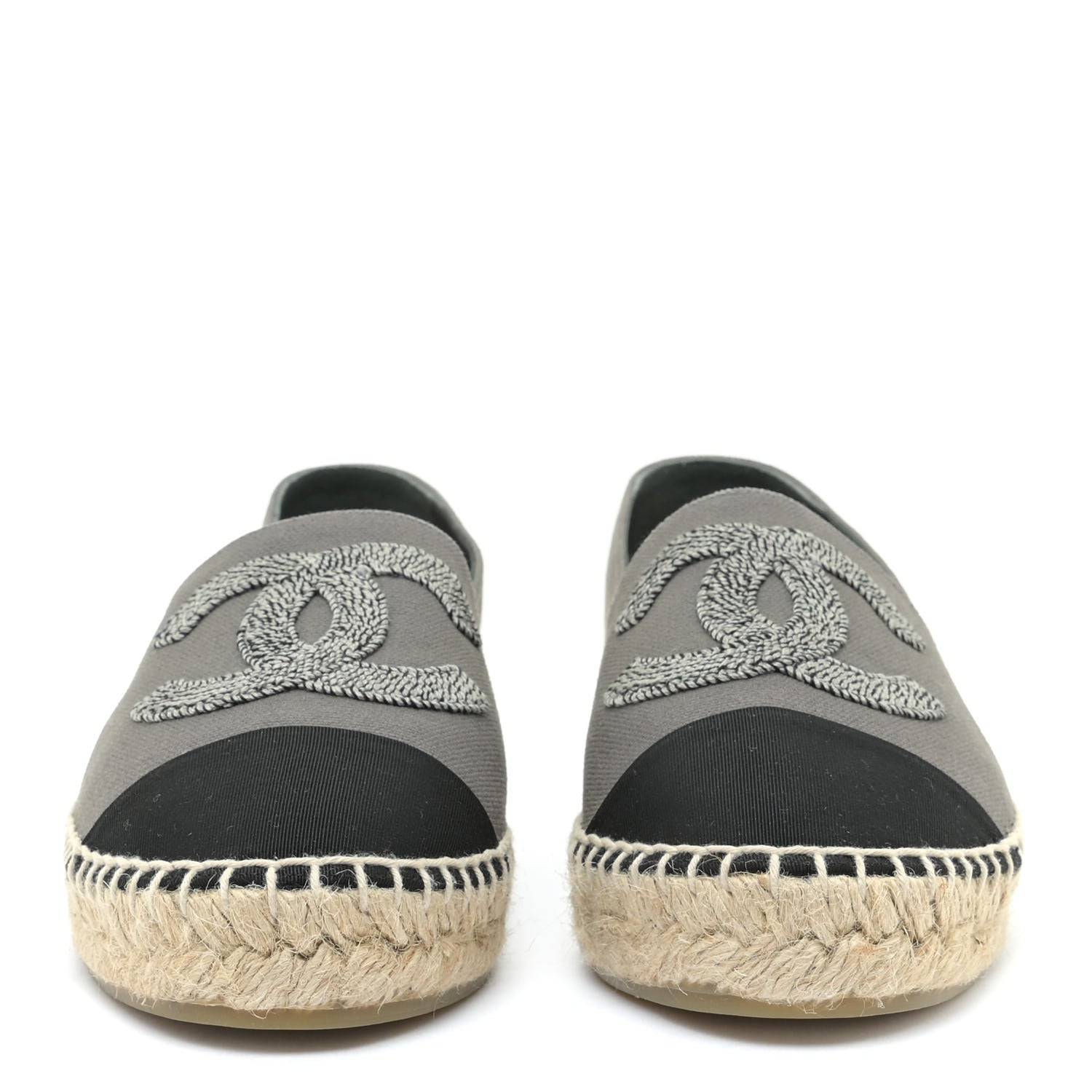 Chanel Canvas Grosgrain CC Espadrilles 39 Grey Black 4 of 14