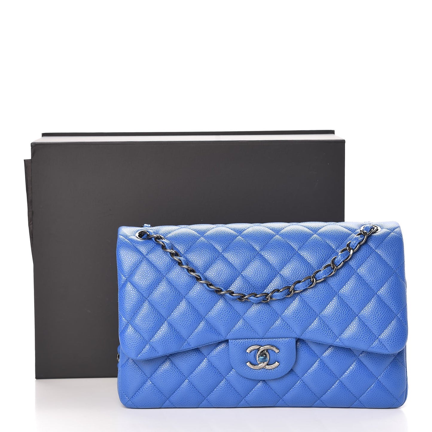 Caviar Quilted Jumbo Double Flap Blue