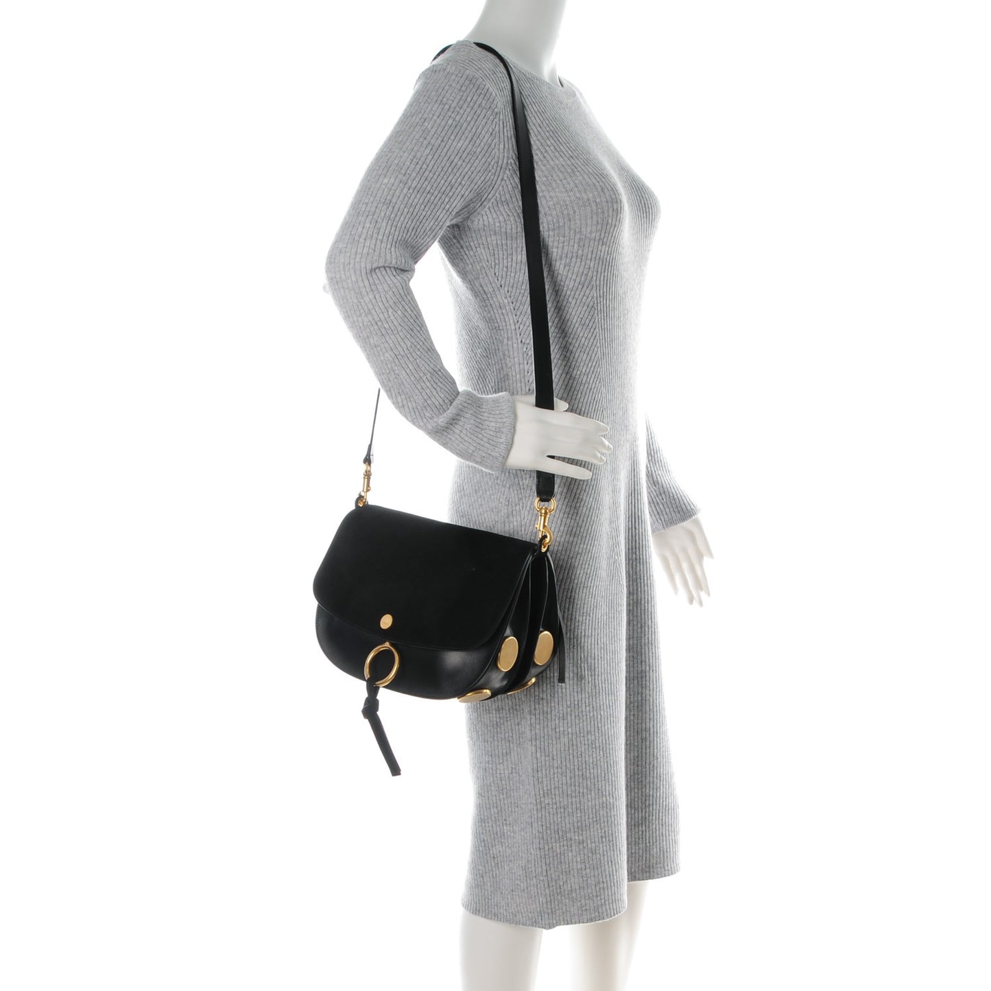 Suede Smooth Calfskin Medium Kurtis Shoulder Bag Black