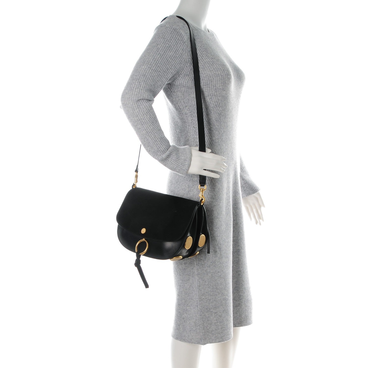Chloe Suede Smooth Calfskin Medium Kurtis Shoulder Bag Black 2 of 8