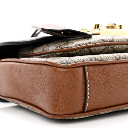 Gucci GG Supreme Monogram New Sakai Lux Calfskin Mini Padlock Flap Pocket Shoulder Bag Beige Ebony Black Cuir 9 of 10