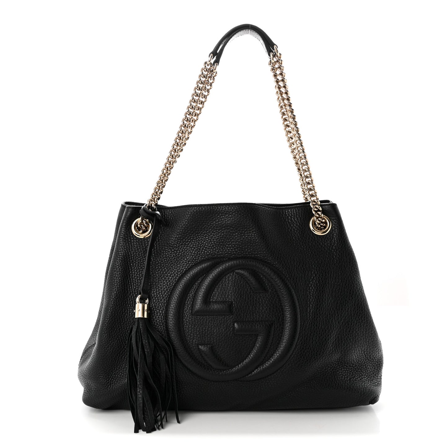 Pebbled Calfskin Medium Soho Chain Shoulder Bag Black