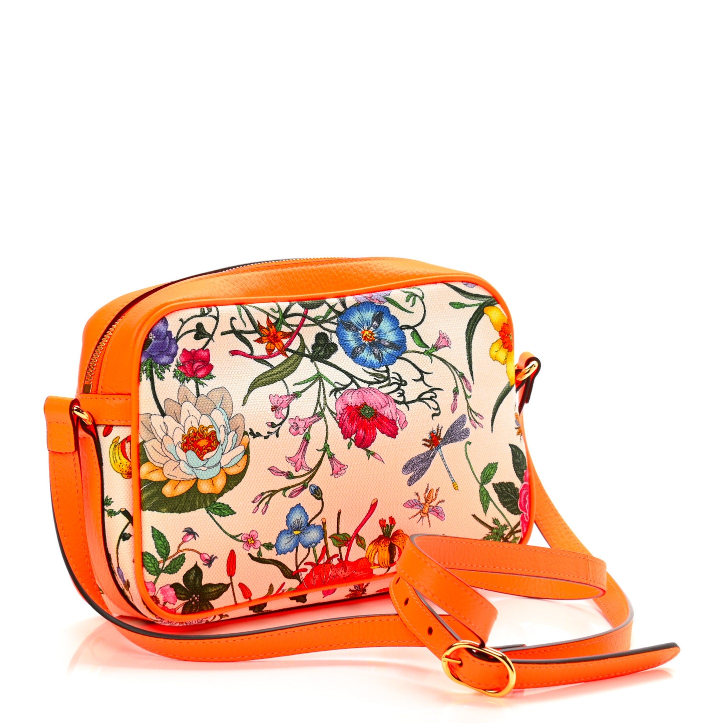 Canvas Flora Floral Shoulder Bag White Orange Fluo