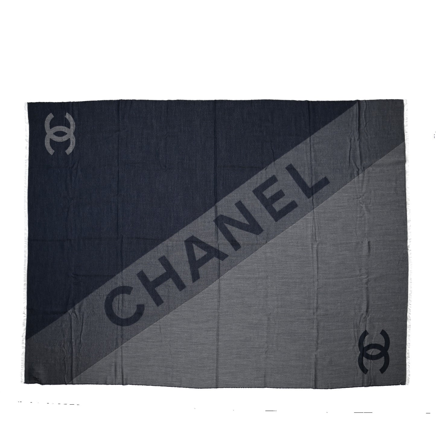 Cashmere CC Logo Stole Navy Grey
