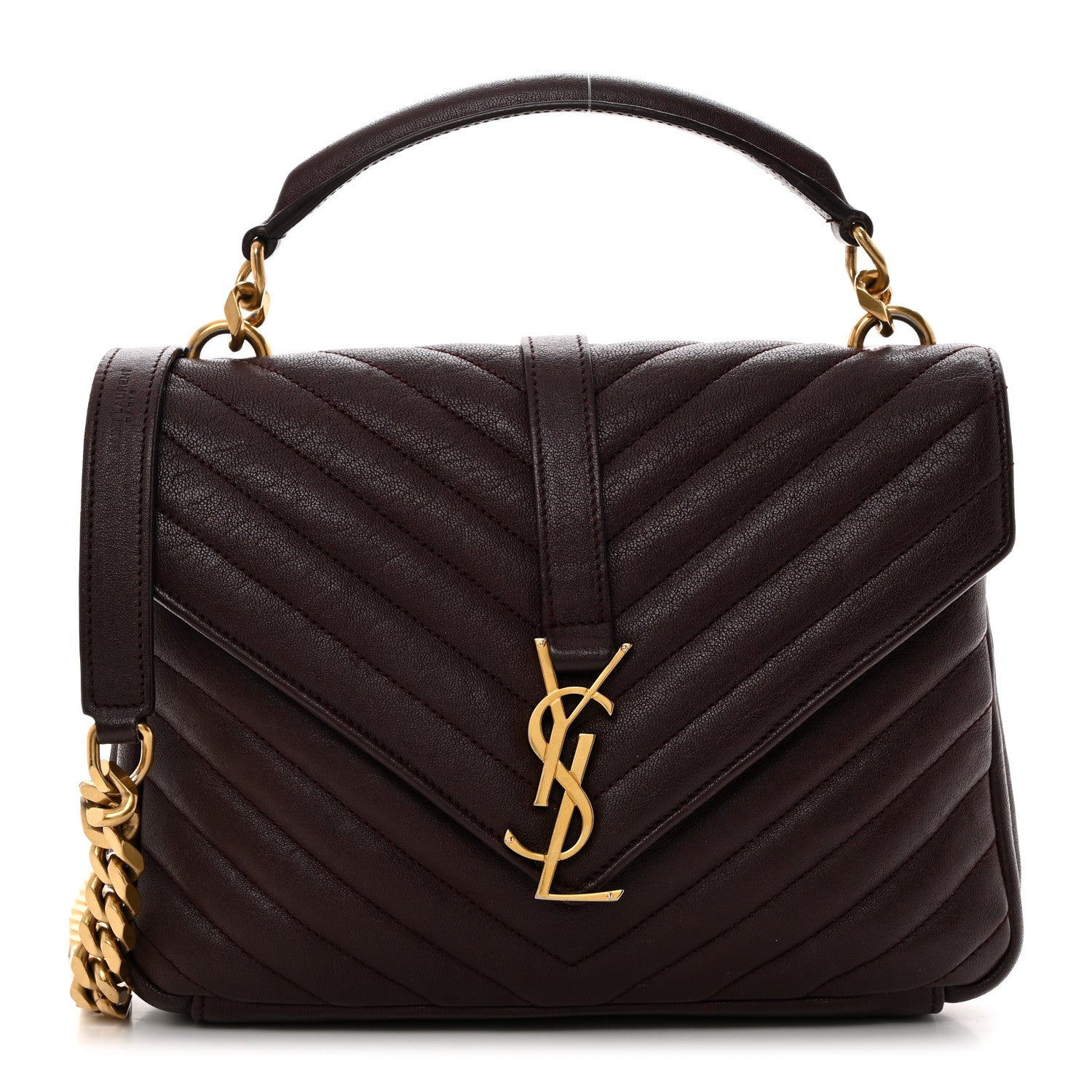 Saint Laurent Sheepskin Matelasse Chevron Monogram Medium College Bag Rouge Legion 1 of 12