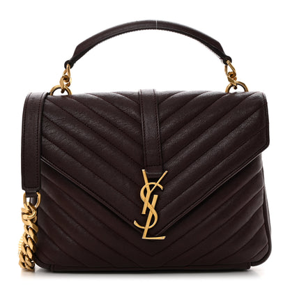 Saint Laurent Sheepskin Matelasse Chevron Monogram Medium College Bag Rouge Legion 1 of 12