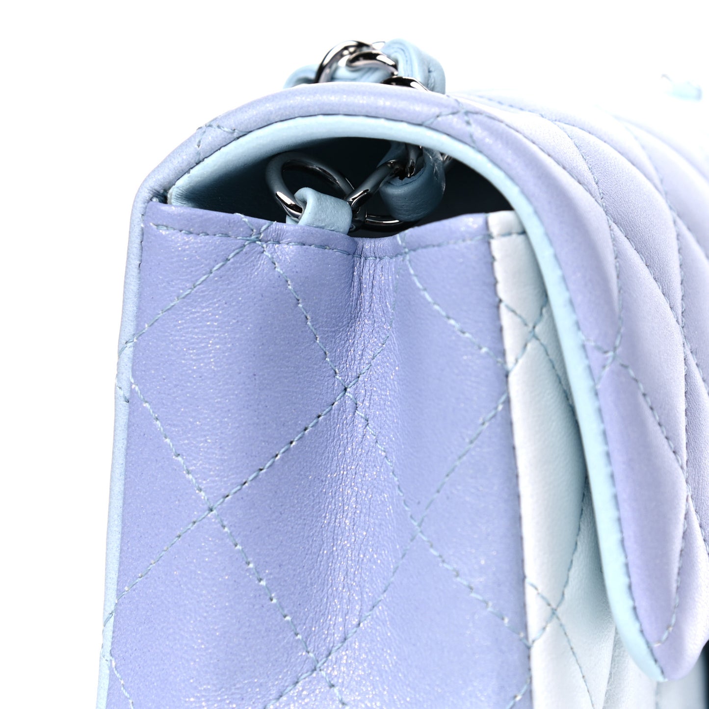 Perforated Lambskin Quilted Mini Rectangular Flap Light Blue Light Purple White