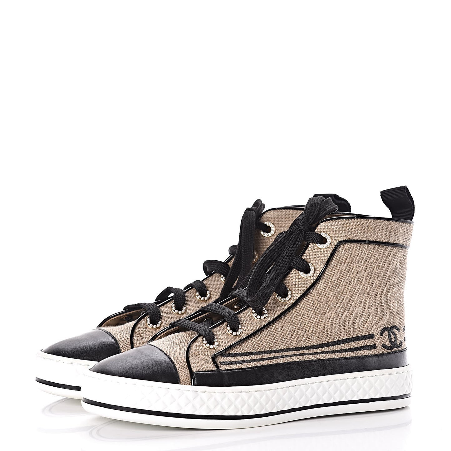 Fabric Lambskin Lace Up Cap Toe Sneakers 37 White Black