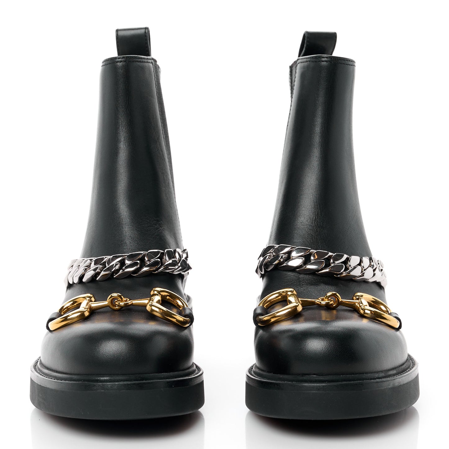 Flores Calfskin Horsebit Chain Ankle Boots 35 Black