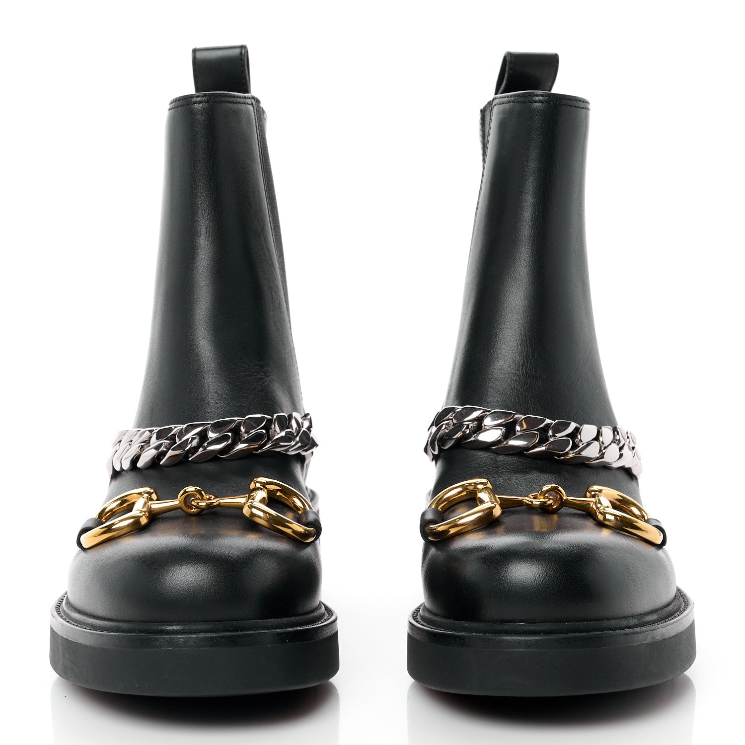Gucci Flores Calfskin Horsebit Chain Ankle Boots 35 Black 2 of 8