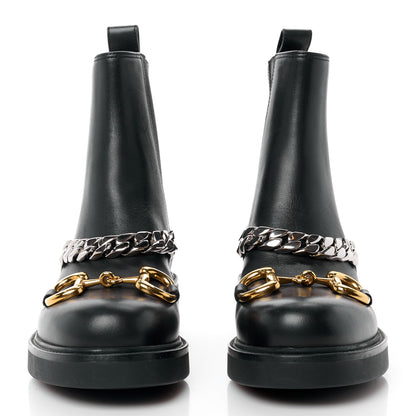 Gucci Flores Calfskin Horsebit Chain Ankle Boots 35 Black 2 of 8