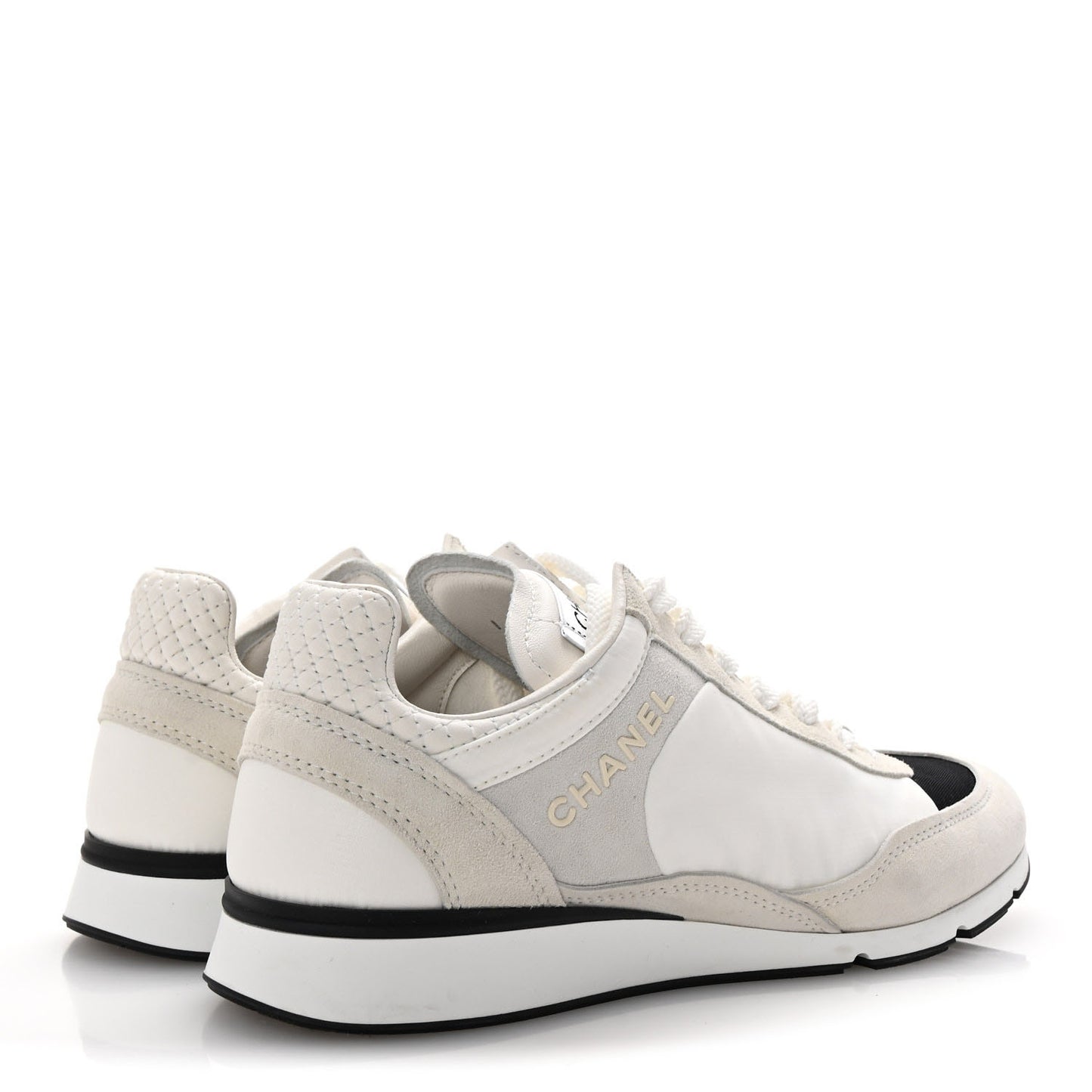 Nylon Suede Kidskin Calfskin Logo Sneakers 37 White Black