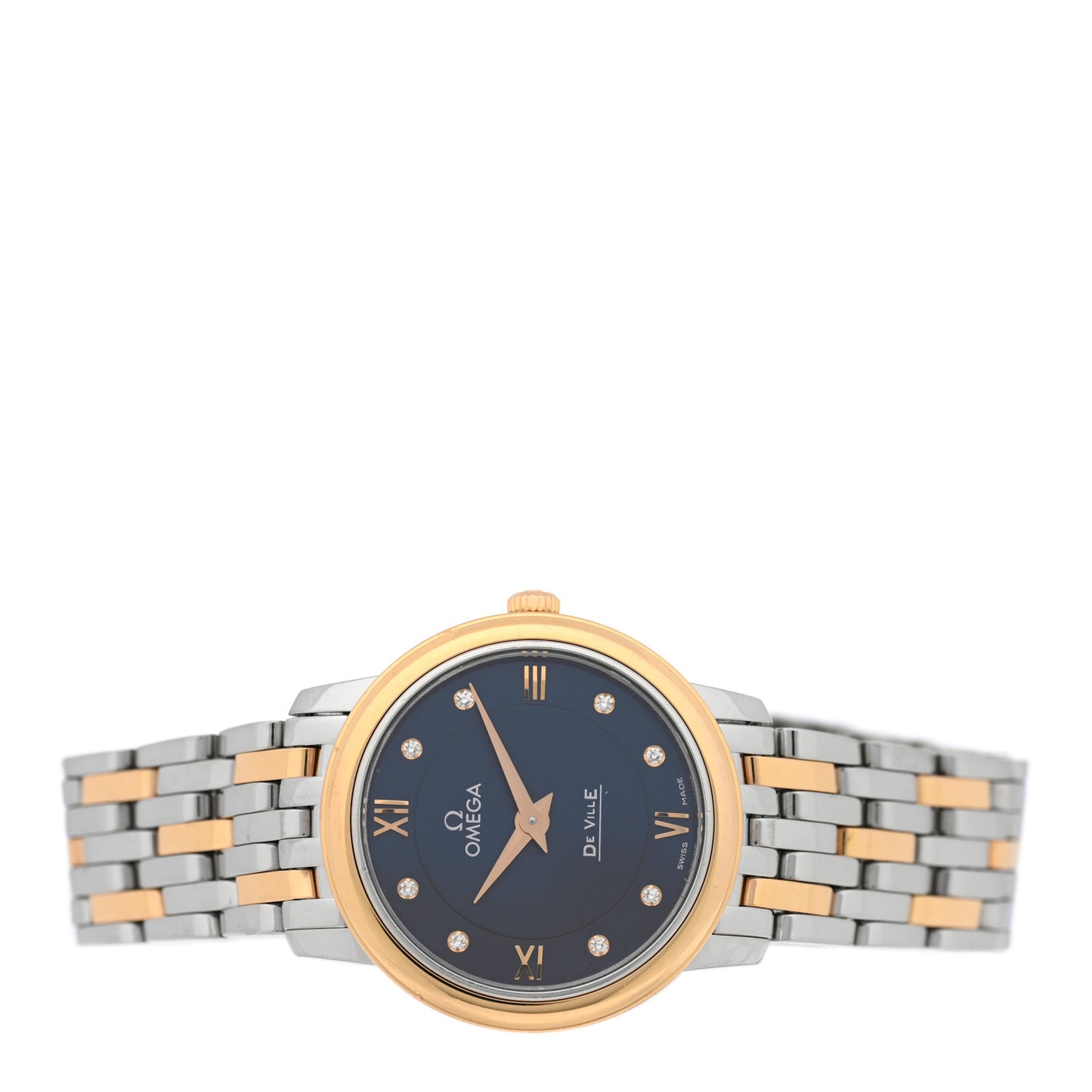 Stainless Steel 18K Yellow Gold 27mm De Ville Prestige Quartz Watch Blue 424.20.27.60.53.001