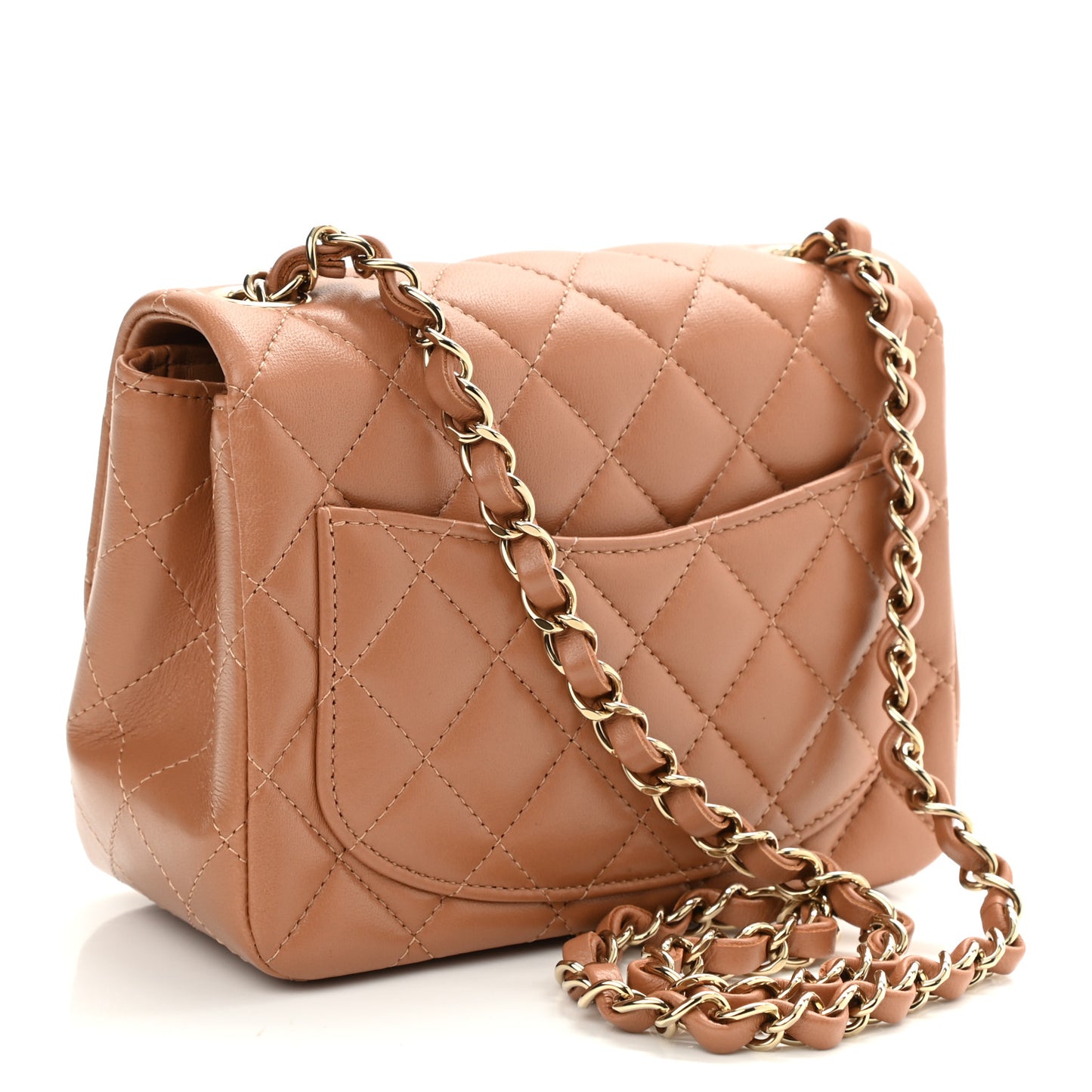 Lambskin Quilted Mini Square Flap Brown