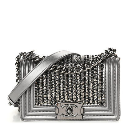 Chanel Metallic Lambskin Glass Pearl Embroidered Small Boy Flap Silver 1 of 11