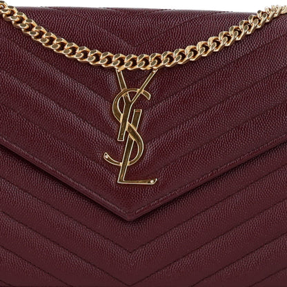 Saint Laurent Grain De Poudre Matelasse Chevron Monogram Chain Wallet Rouge Legion 7 of 9