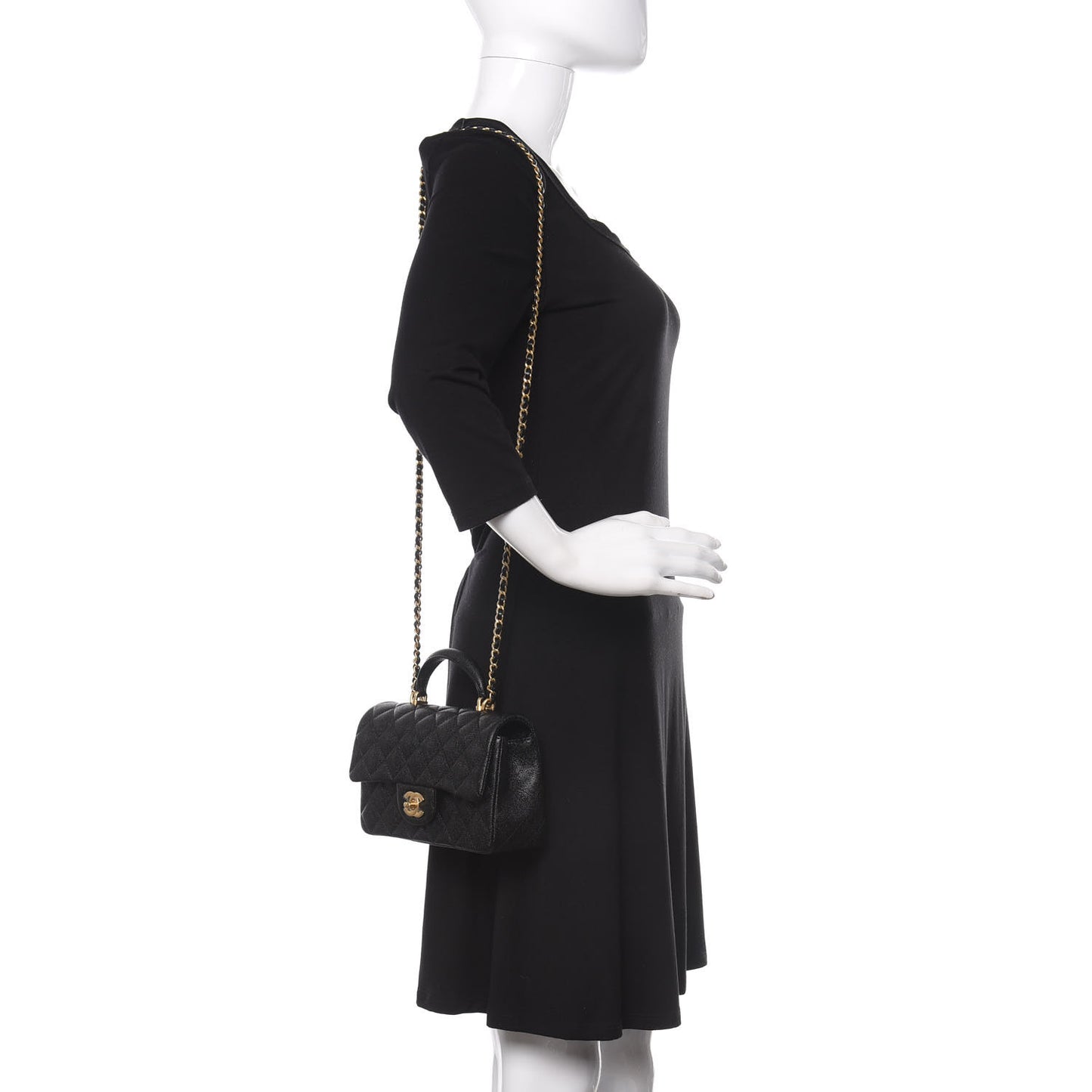 Caviar Quilted Mini Top Handle Rectangular Flap Black