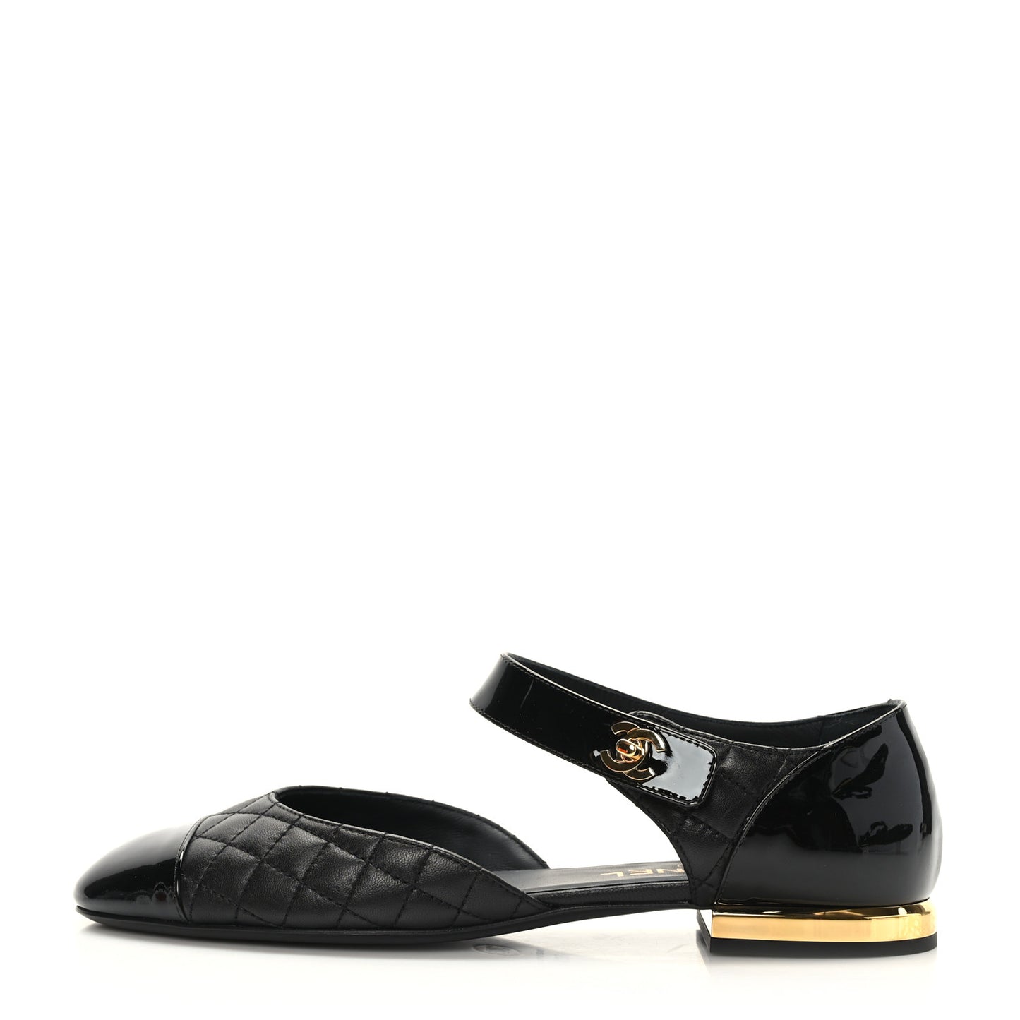 Patent Lambskin Quilted Cap Toe Ballerina Flats 39.5 Black