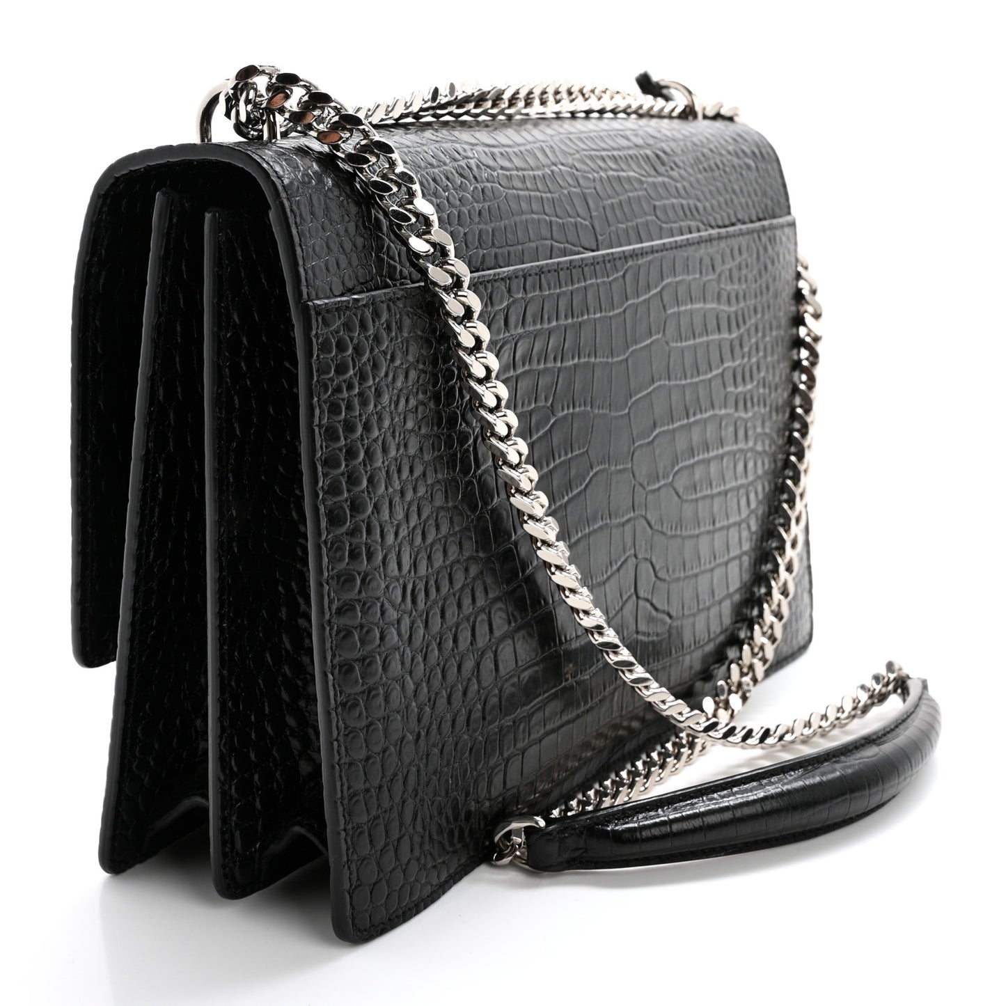 Calfskin Crocodile Embossed Large Monogram Sunset Black