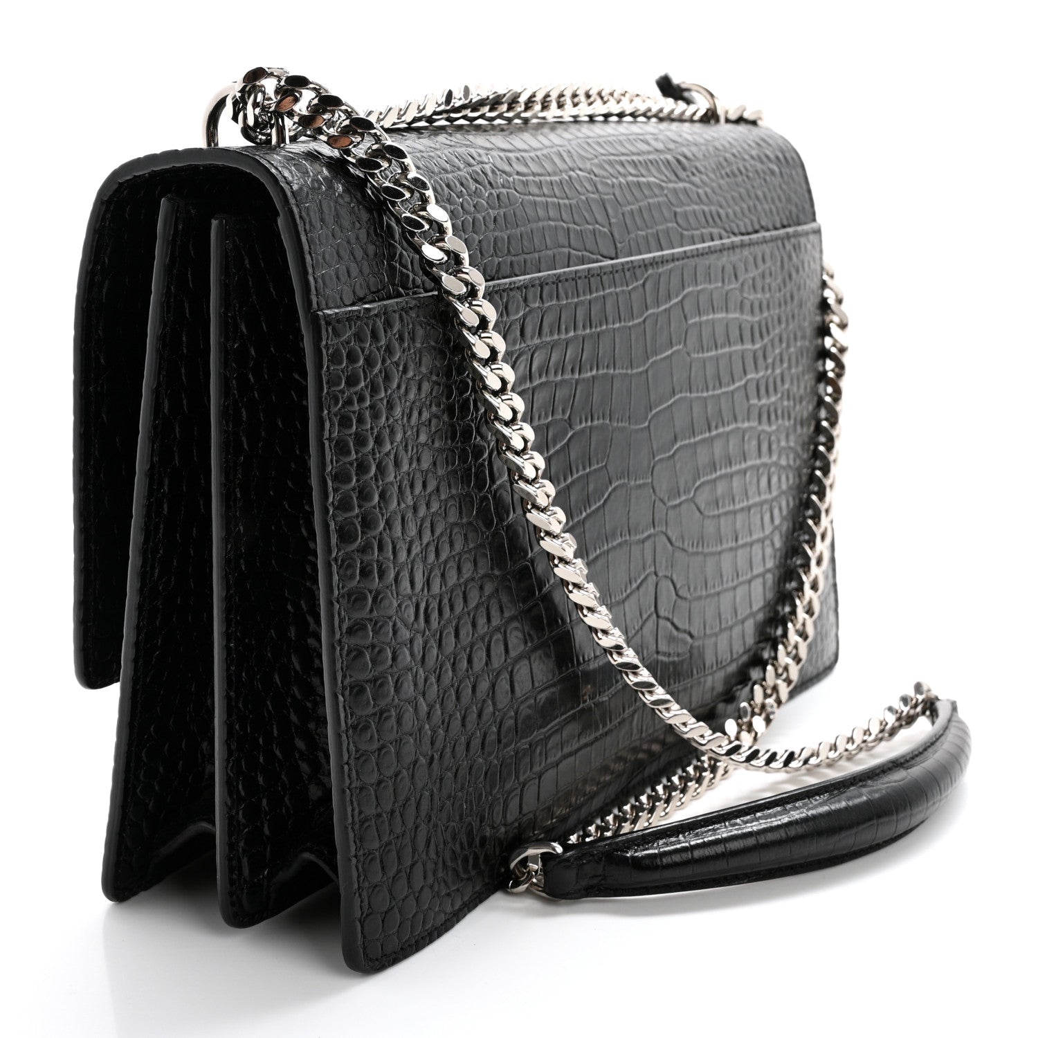 Saint Laurent Calfskin Crocodile Embossed Large Monogram Sunset Black 3 of 11
