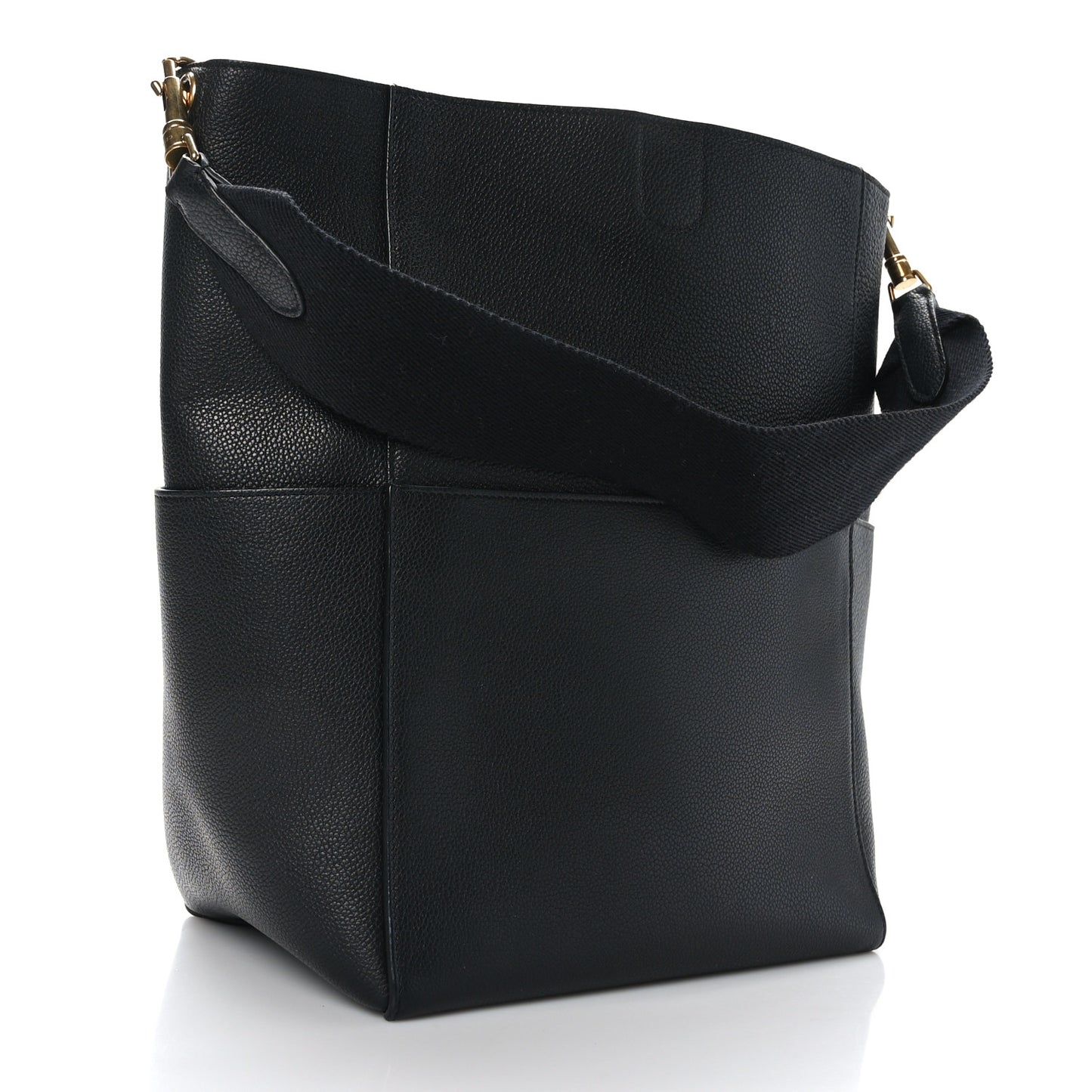 Soft Grained Calfskin Sangle Bucket Bag Black