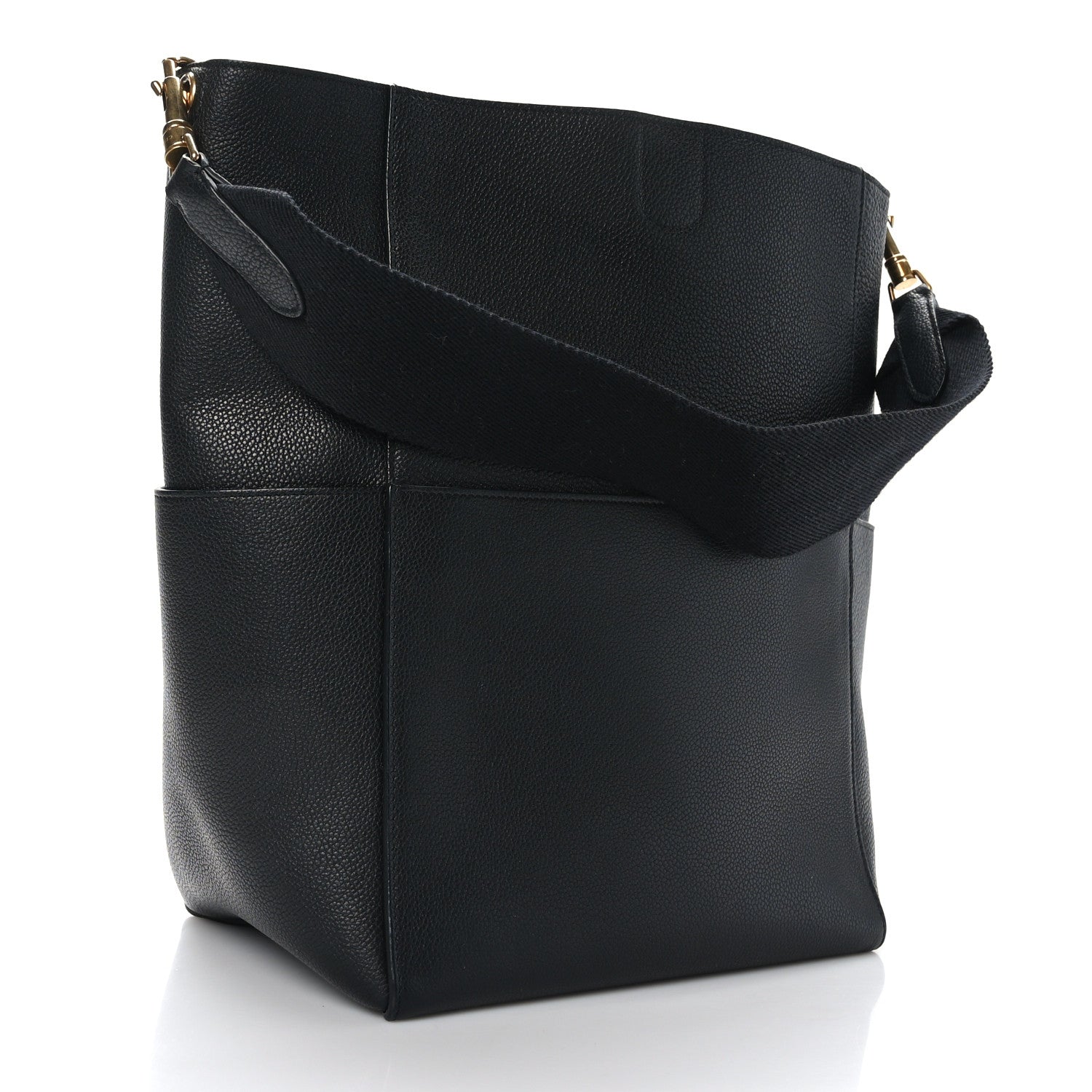 Celine Soft Grained Calfskin Sangle Bucket Bag Black 3 of 10