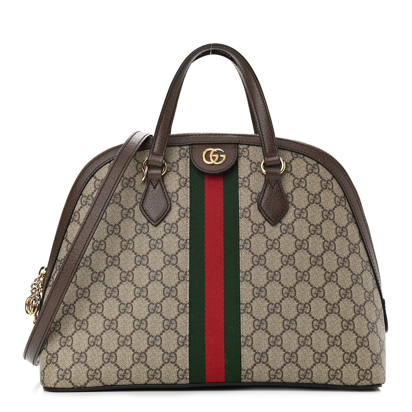 GG Supreme Monogram Web Medium Ophidia Top Handle Dome Bag Brown