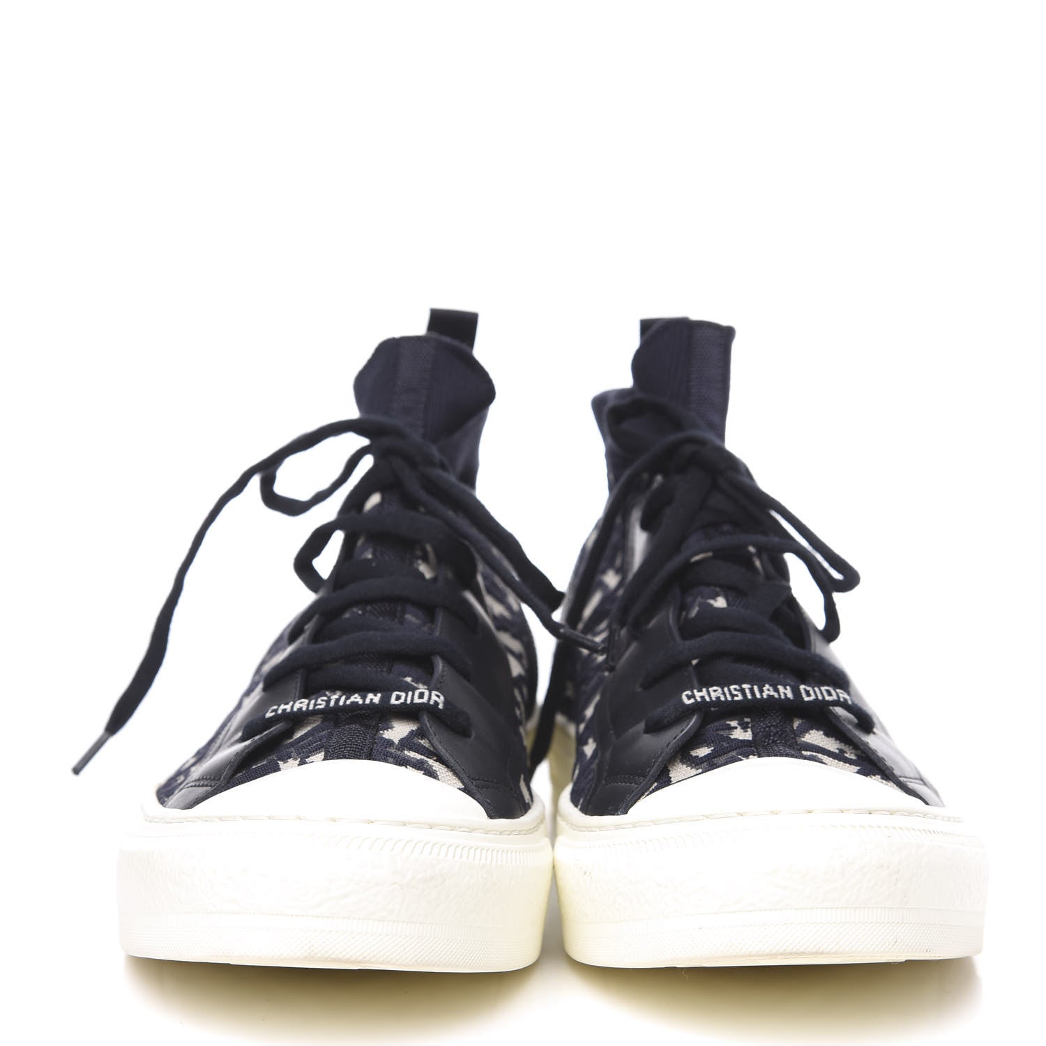 Christian Dior Technical Knit Calfskin Oblique Womens Walk'n Dior Mid Top Sneakers 41 Deep Blue 2 of 9