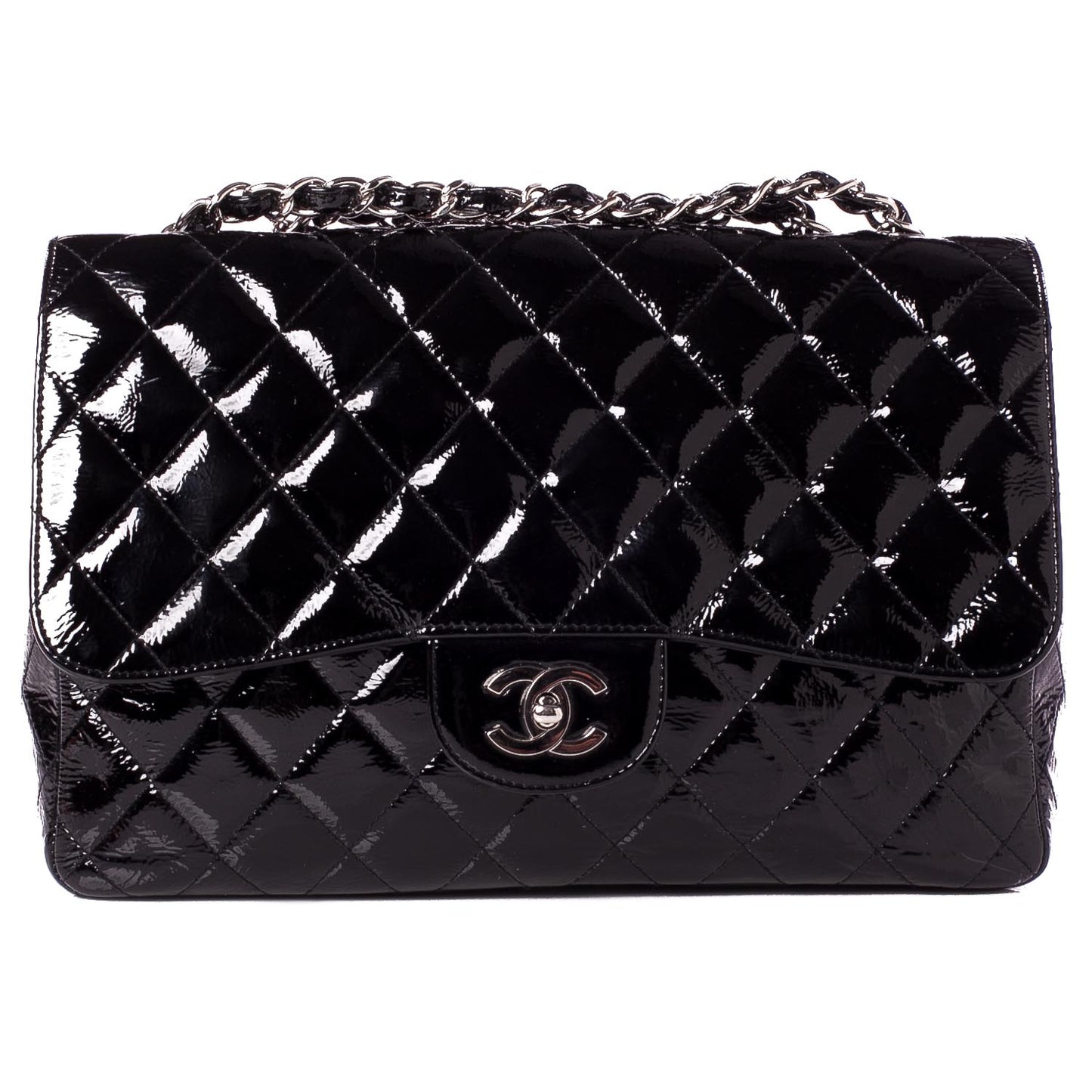 Distressed Patent Jumbo Single Flap Black