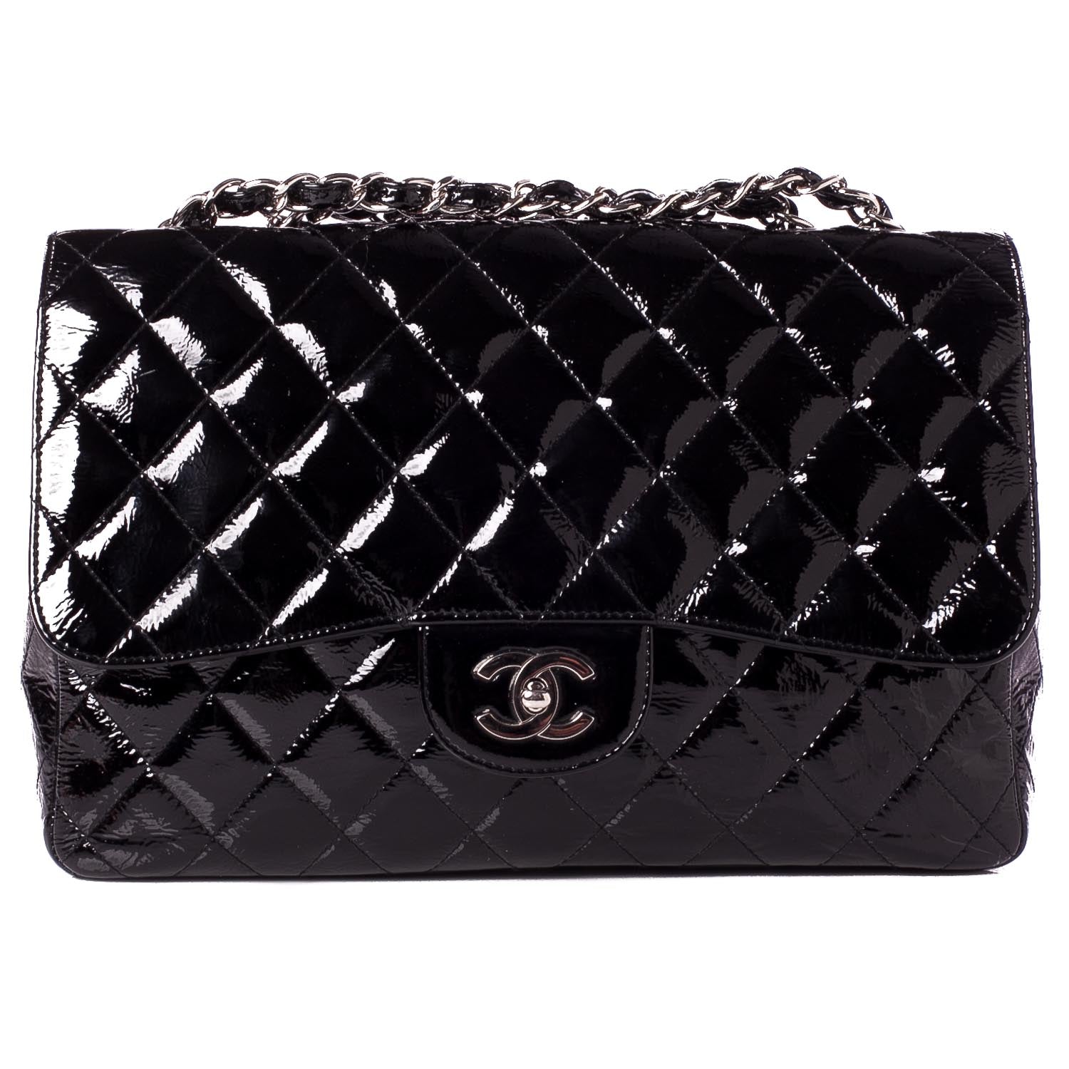 Chanel Distressed Patent Jumbo Single Flap Black 1 of 10
