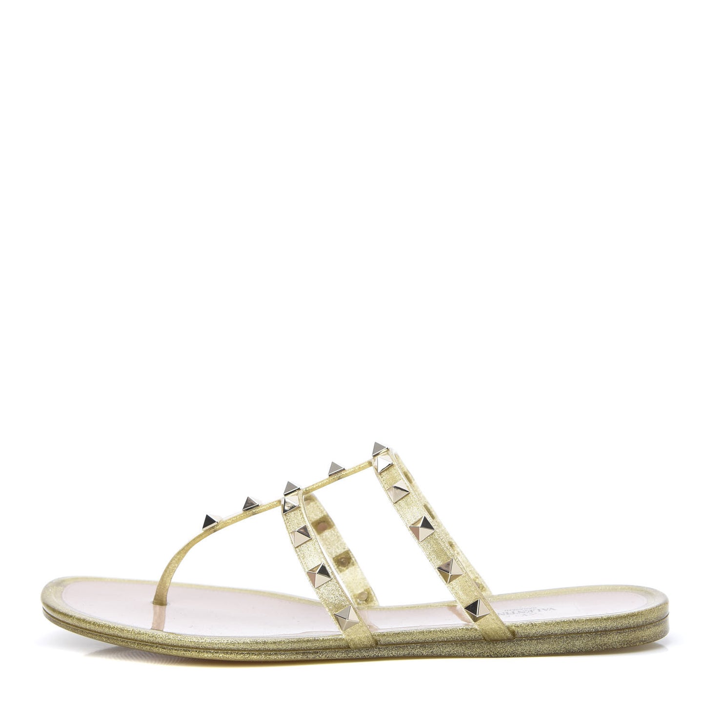 PVC Jelly Glitter Rockstud Caged Flat Thong Sandals 40 Oro