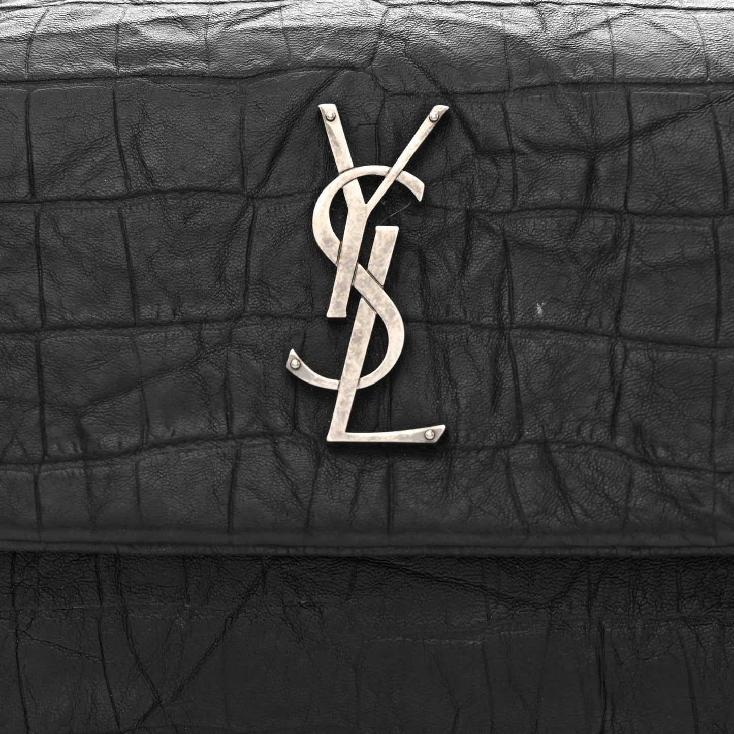 Calfskin Crocodile Embossed Medium West Hollywood Monogram Fold-Over Black