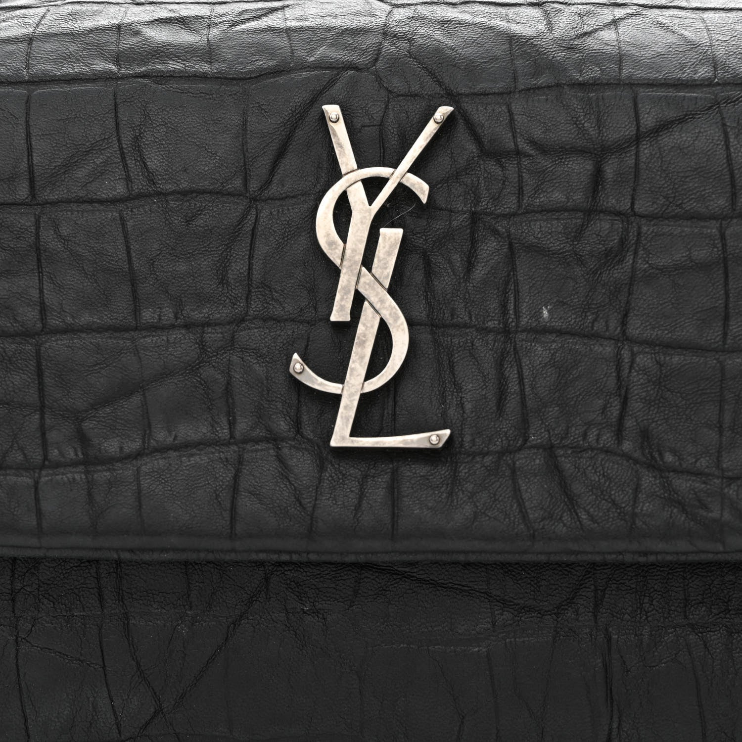 Saint Laurent Calfskin Crocodile Embossed Medium West Hollywood Monogram Fold-Over Black 8 of 12
