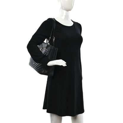 Saint Laurent Sheepskin Matelasse Chevron Large Monogram Shopping Bag Black 2 of 9