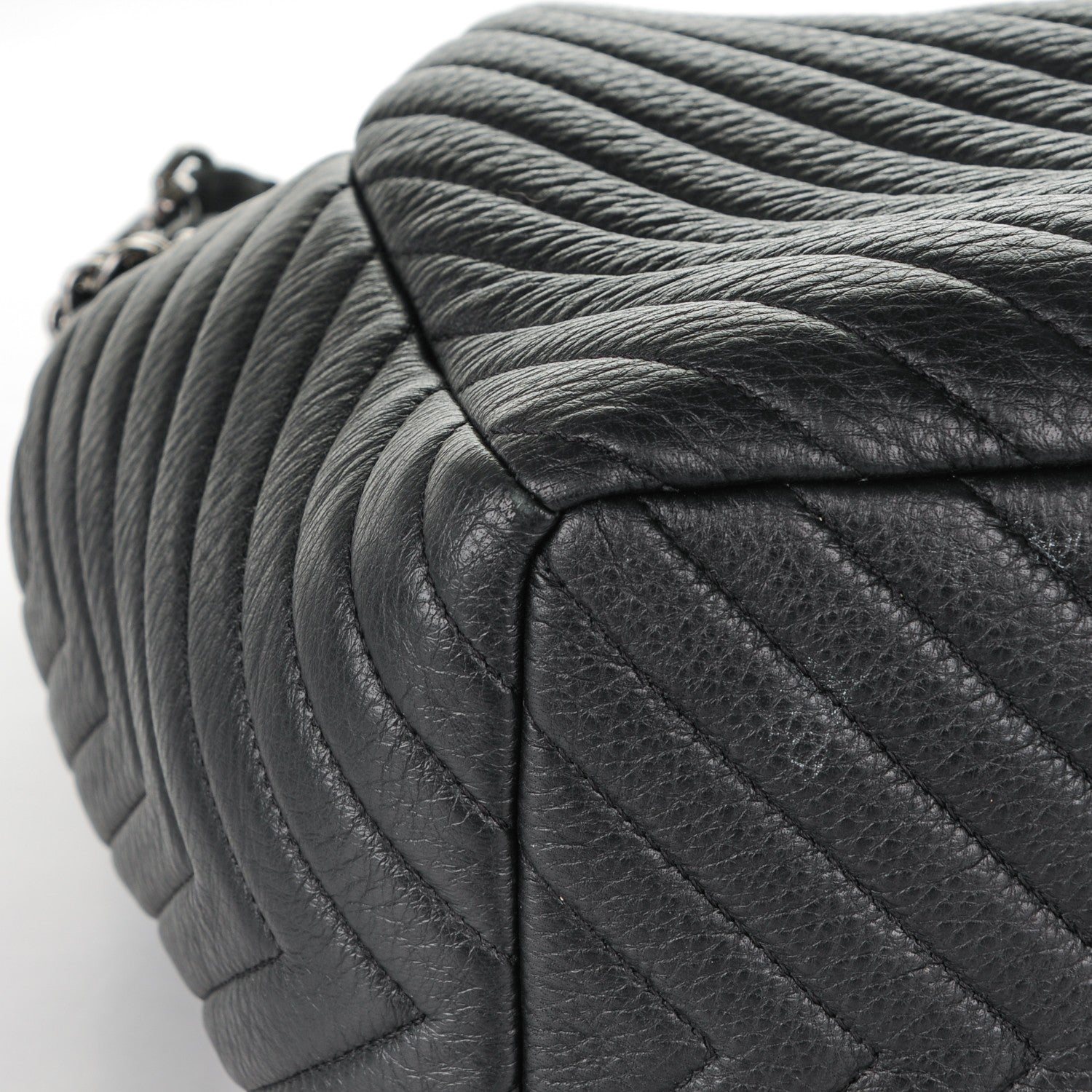 Chanel Deerskin Chevron Large CC Chain Bucket Drawstring Bag Black 10 of 12