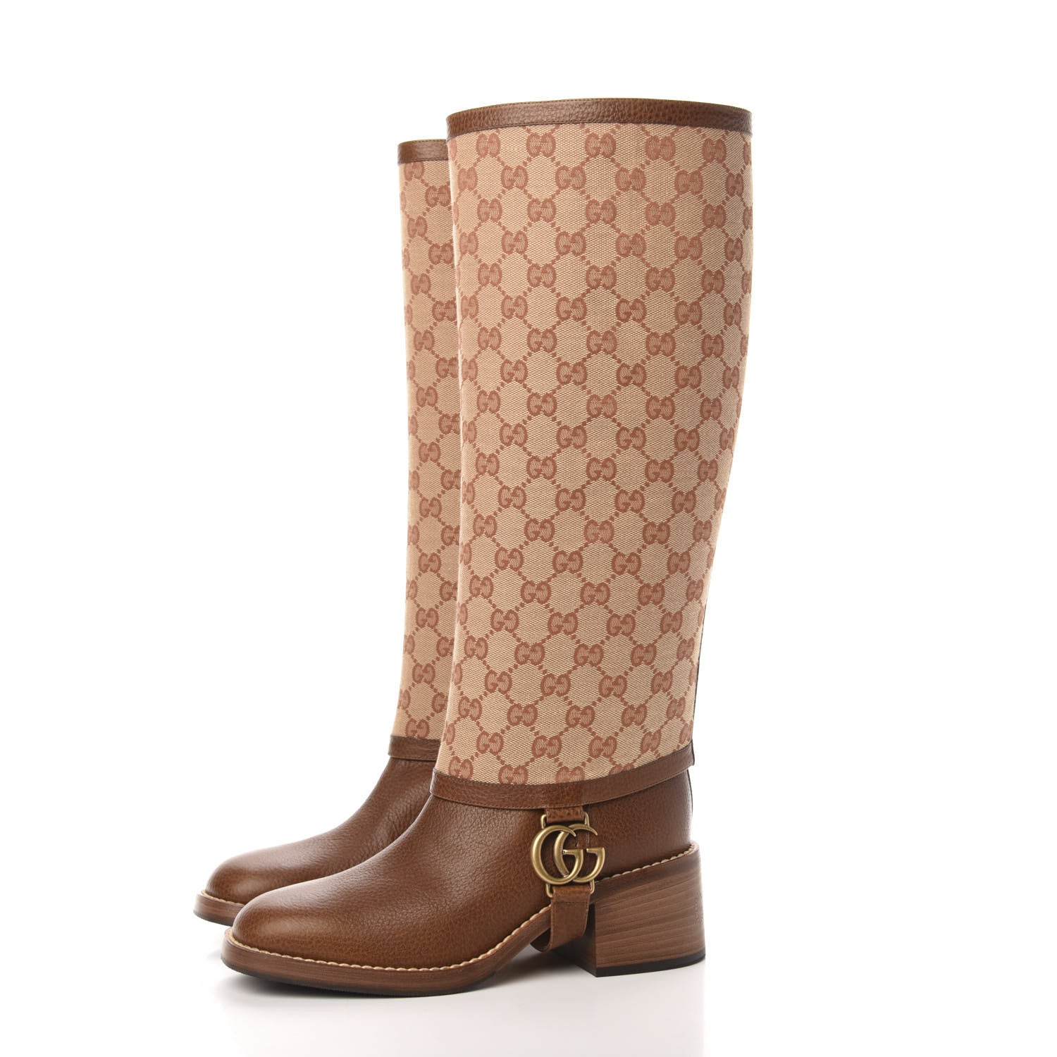 Gucci Monogram Canvas GG Boots 37.5 Beige Ruggine 3 of 11