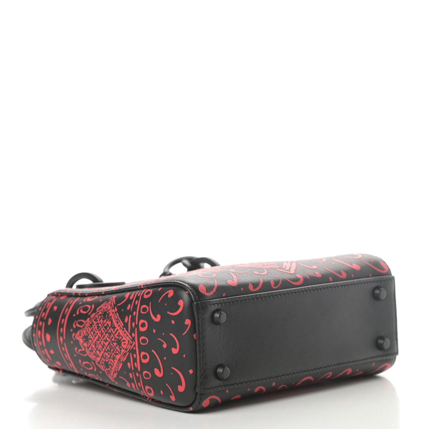 Christian Dior Smooth Calfskin Painted Mini Heart Clover Lady Dior Black Red 4 of 16