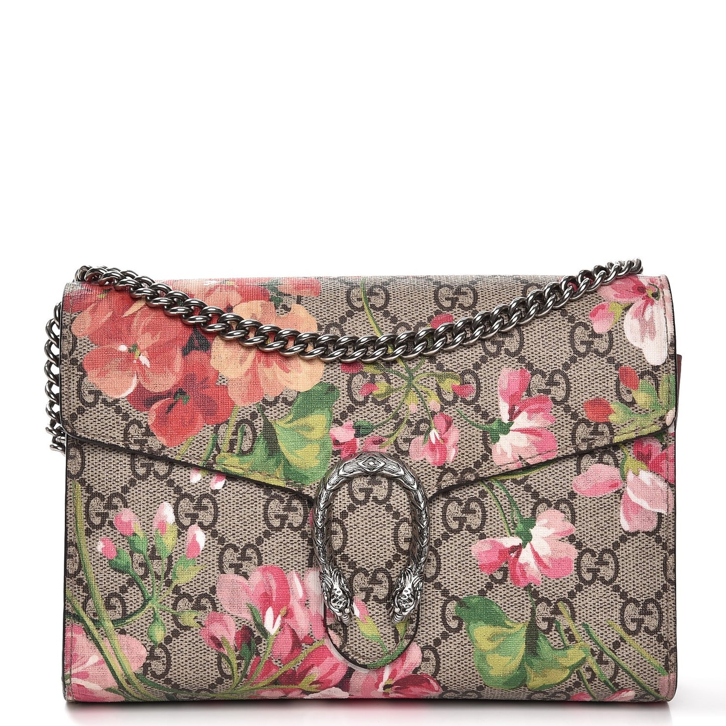 GG Supreme Monogram Blooms Mini Dionysus Chain Wallet Beige Multicolor Dry Rose