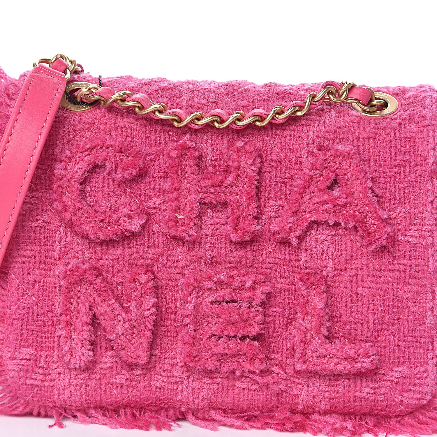 Chanel Wool Tweed Giant Logo Flap Bag Pink 10 of 10