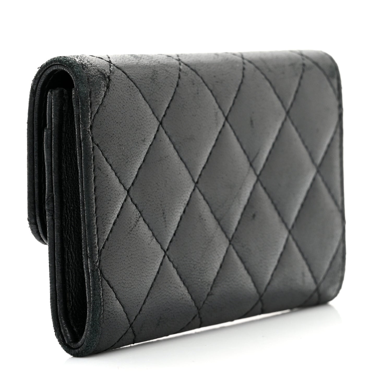 Lambskin Quilted Flap Card Holder Wallet Black