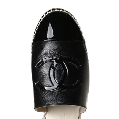 Chanel Goatskin Patent Calfskin CC Espadrille Mules 36 Black 12 of 13