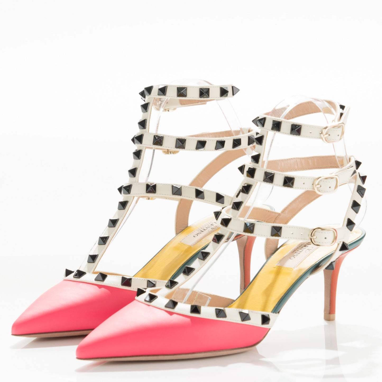 Nappa Rockstud Ankle Strap Low Heel Pumps 38.5 Multicolor